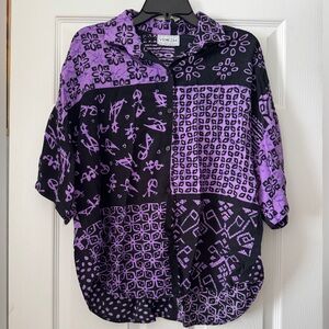 Purple and Black patter button down Top